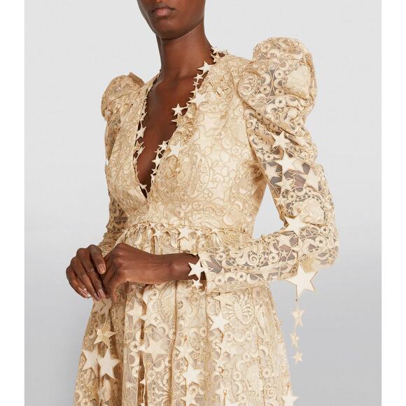 ZIMMERMAN Celestial Zodiac Long Sleeve Lace Midi Dress AUS 1/US 6 Champagne NWT - Picture 14 of 16